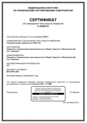 Сертификат об утверждение типа средств измерений АТЕСТ-2Н